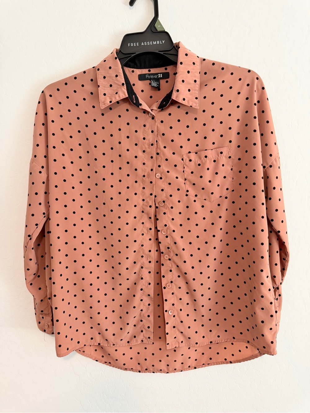 Forever 21 Peach Polka Dot Long-Sleeve Button-Down Shirt